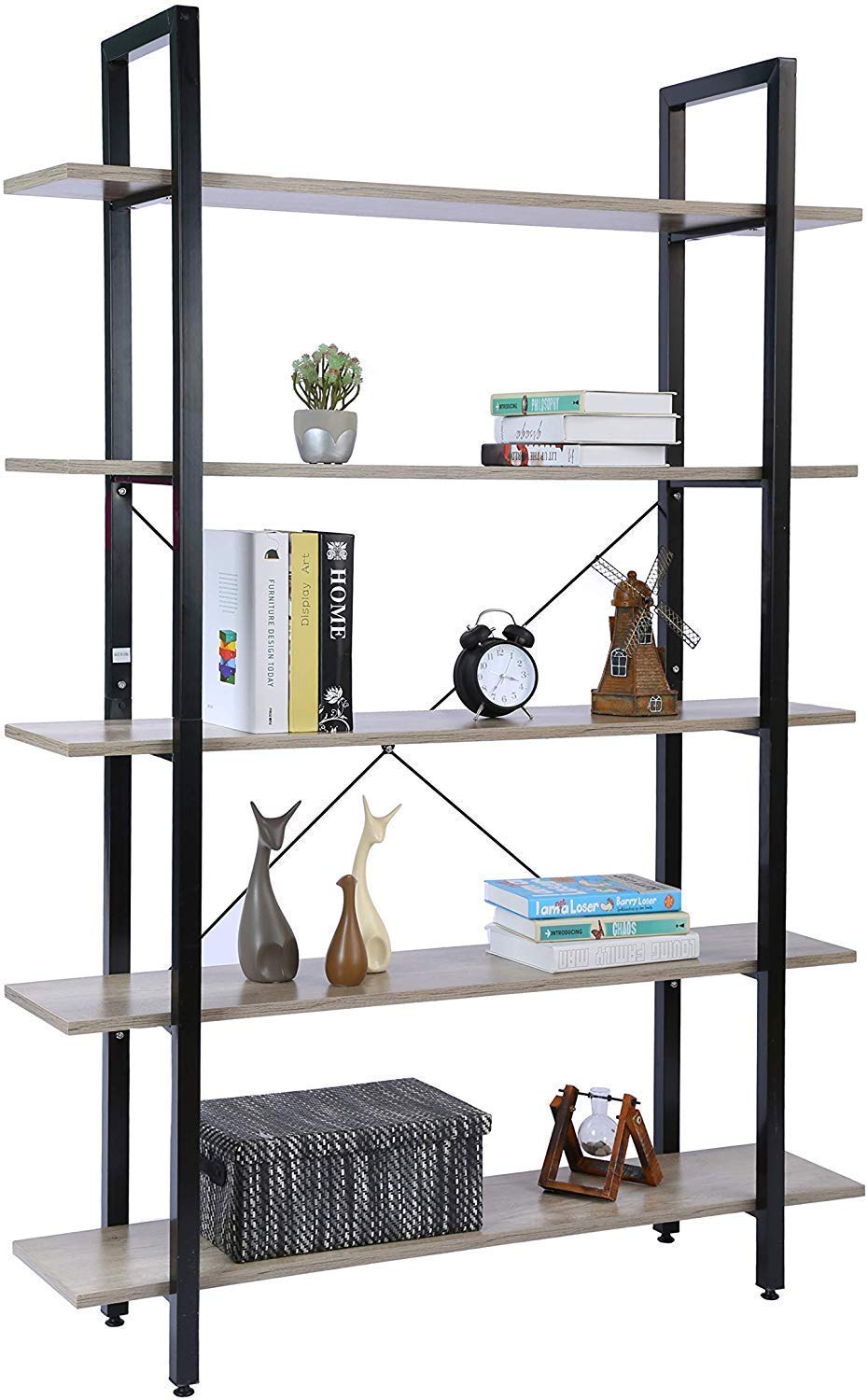 Buy ORAF 5Shelf Bookcase Industrial Style Vintage Bookshelf Storage