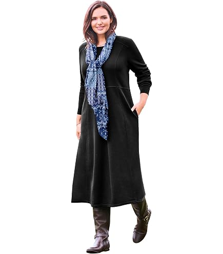 thermal knit a line dress Woman Within A-Line Black Sweater dress