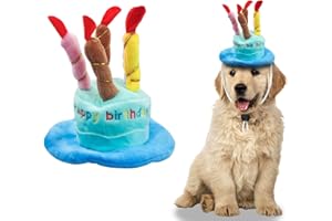 WishLotus Dog Birthday Hat, Soft Plush Pet Birthday Cake Hat with 5 Colored Candles Cute Cat Birthday Party Hat for Pet Birth