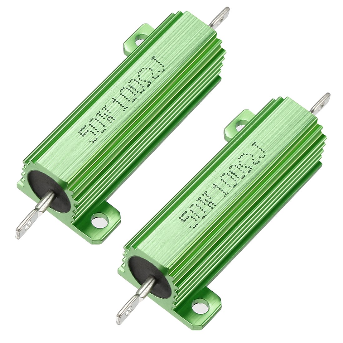 sourcingmap 50W 100 Ohm 5% Aluminum Housing Resistor Screw Tap Chassis Mounted Aluminum Case Wirewound Resistor Load Resistors Green 2 pcs