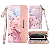 Coco Rossi Women Wallets Multi Card Case Wallet Clutch Wallet Card Holder Organizer Ladies Purse Floral Tassel Wrist strap Purse,Watercolor Pink