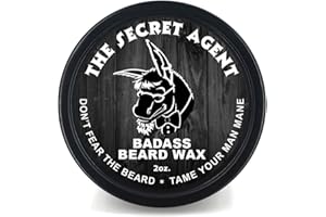 Badass Beard Care Beard Wax for Men - The Secret Agent Scent, 2 oz - Softens Beard Hair, Leaves Your Beard Looking and Feeling More Dense