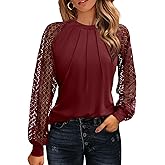 HOTOUCH Women's Lace Long Sleeve Spring Dressy Casual Business Work Trendy Shirts