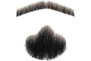 EAVIN GARY Full Hand Black Human Hair Tied Messy Realistic Fake Mustache Fake Beard Fake Goatee Costume Fake Facial Hair for Halloween Funny Cosplay(messy BLACK)