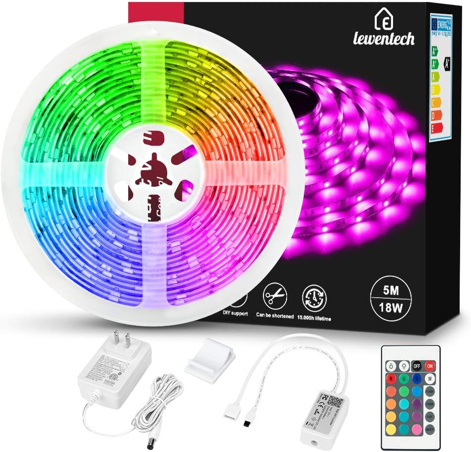 Smart WiFi LED Strip Lights, Lewentech Works with Alexa, Google Home Brighter 5050 LED, 16 Million Colors Phone App Controlled Light Strip for Home, Kitchen, TV, Party, for iOS and Android, 16.4ft