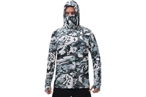 FISHEAL Men's Performance Fishing Hoodie Shirt - UPF 50+ Sun Protection Long Sleeve Thumbholes Shirts with Neck Gaiter