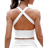 AngiMelo Womens Longline Sports Bra Square Neck Workout Tops Support Crop Tank Strappy Yoga Top Built in Bra Teens