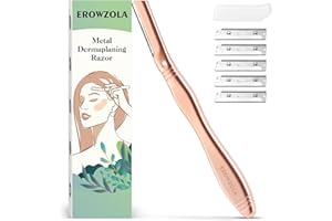 EROWZOLA Eyebrow Razor for Women and Men, Face Razors for Women, Dermaplane Razor with Protective Silicone Cover, Reusable Metal Handle with 6 Refill Blades, Skin Care Tool - Rose Gold