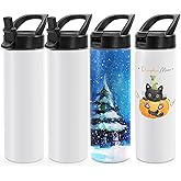 WRINGKIT 4 Pack Sublimation Water Bottle Blanks, 20 Oz Sublimation Tumblers with Handle Straw Lid, Insulated Stainless Steel Sports Skinny Straight Blank Tumbler Cup for Heat Press Sublimations Print
