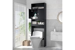 Hcman 77" Over Toilet Storage Cabinet, Bathroom Organizer and Storage Over Toilet, Bathroom Shelves Over Toilet with Double Doors, Black