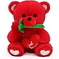MUFEIRUO 9in Teddy Bear Plush,Red Bear Stuffed Animals with Heart and Rose,Gift for Her Him Girlfriend,Teddy Plushie Doll Toy for Boys and Girls,Party Favors Home Decor