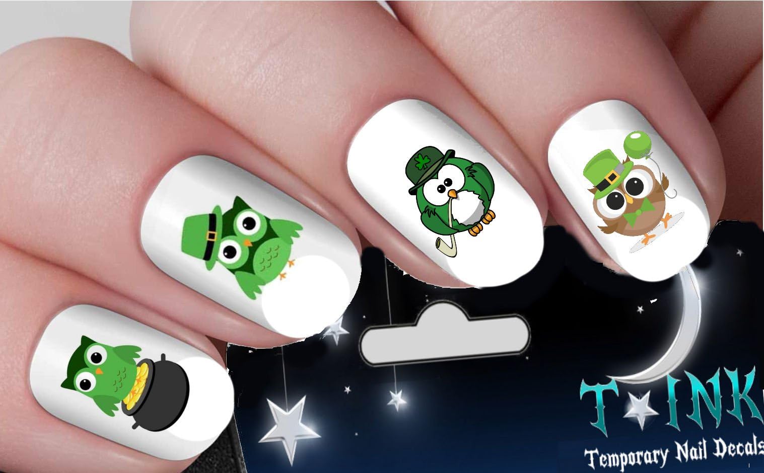 Irish St. Patricks DayGreen Owl Nail Decals nail art design set assorted ti8