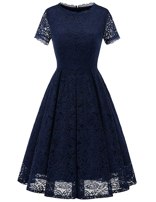 Dresstells® Women's Tea Dress Vintage Floral Lace Cocktail Dress,XL,Navy