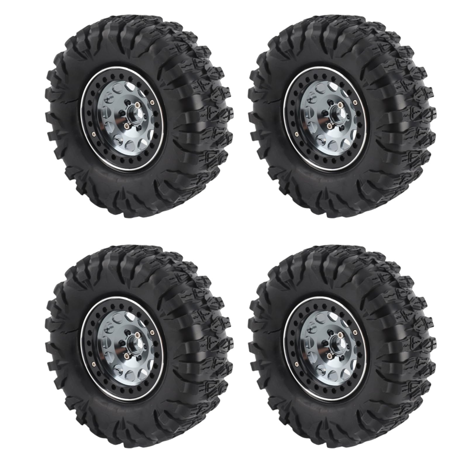 Haofy Rc Tire Rc Car, 2.2 Beadlock Wheels And Tires Rc Crawler, 4Pcs Rc Crawler Rubber Tire Metal Wheel Hub Accessory Fit For 1/10 Rc Car 2.2 Inch (Silver White)