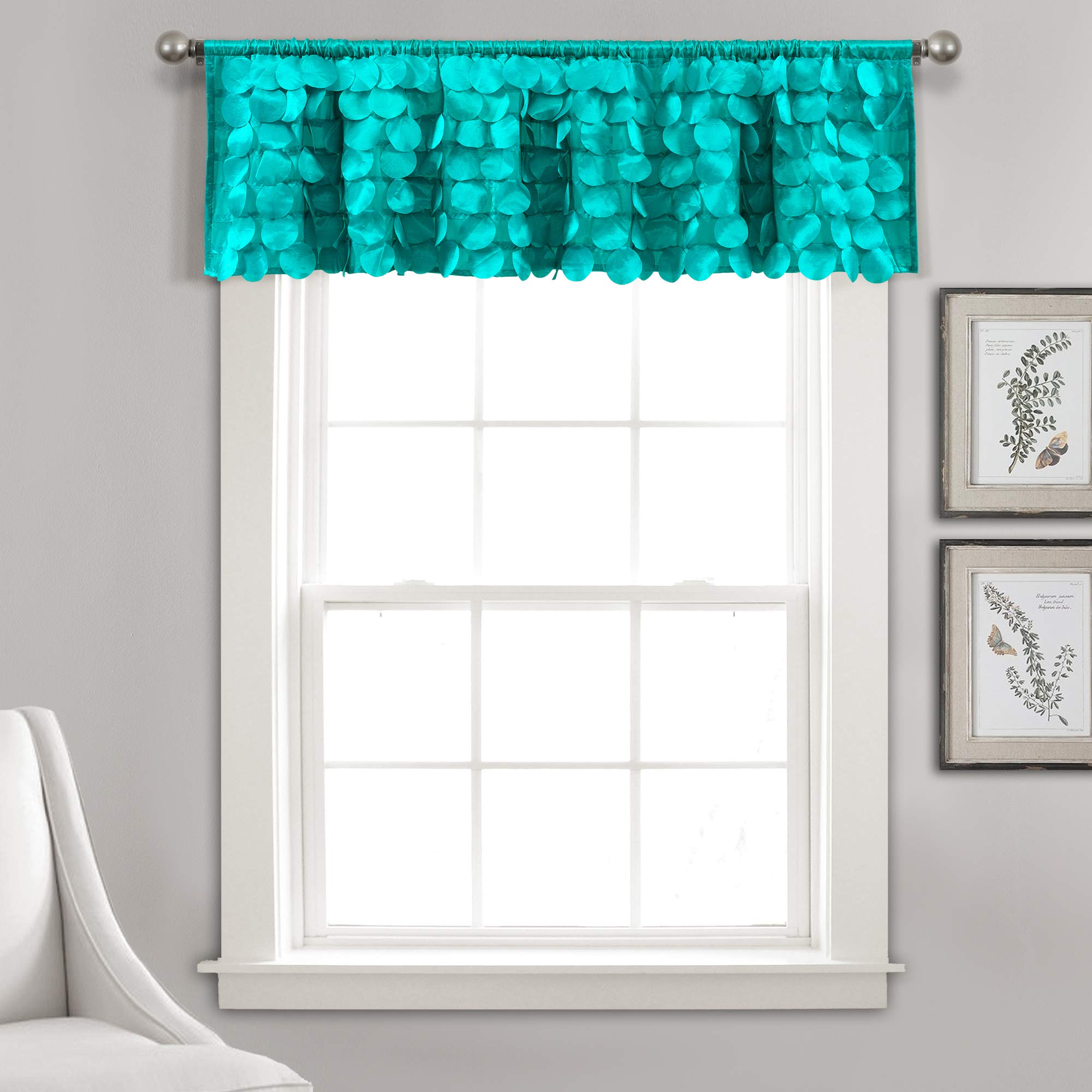 Lush Decor Lush Décor, Turquoise Gigi Valance Textured Window Kitchen Curtain (Single), 70" W x 14" L