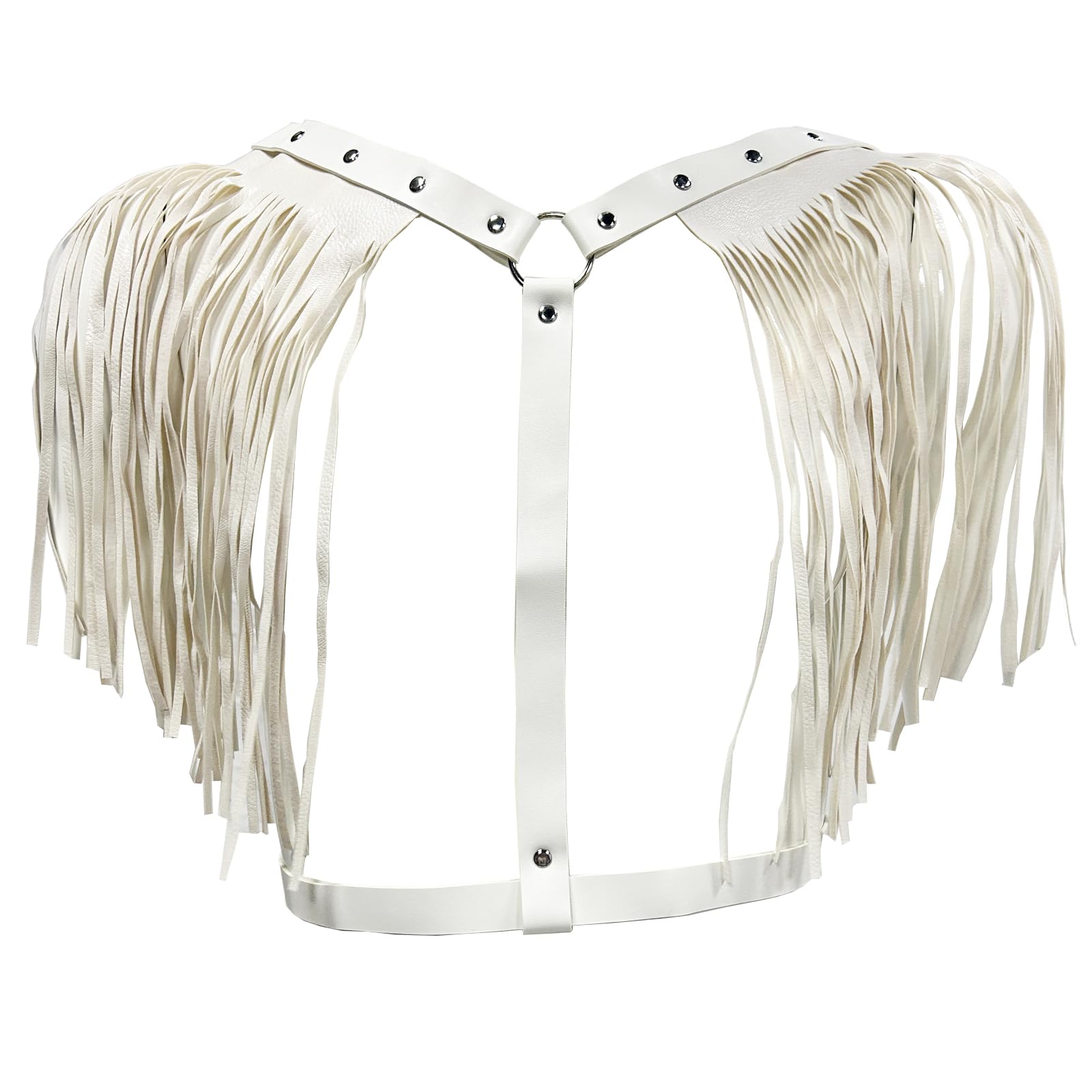 DRHOM Men's Body Chest Harness PU Leather Adjustable Punk Gothic Slave Bandage Club Outfits Party Costumes (White, One Size)