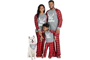 IFFEI Matching Family Pajamas Set Festival Outfits Merry Christmas Elk Printed Top with Plaid Pants Loungewear