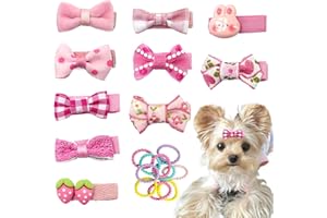 LCICLLY 10pcs Blush Pink Dog Hair Clips 10pcs Colorful Rubber Bands Small Dog Bows Cute Pet Grooming Accessories Alligator Clips Stay In Hair Barrettes Hairpin Pet Headdress Yorkie Puppy Maltese Girls Dogs