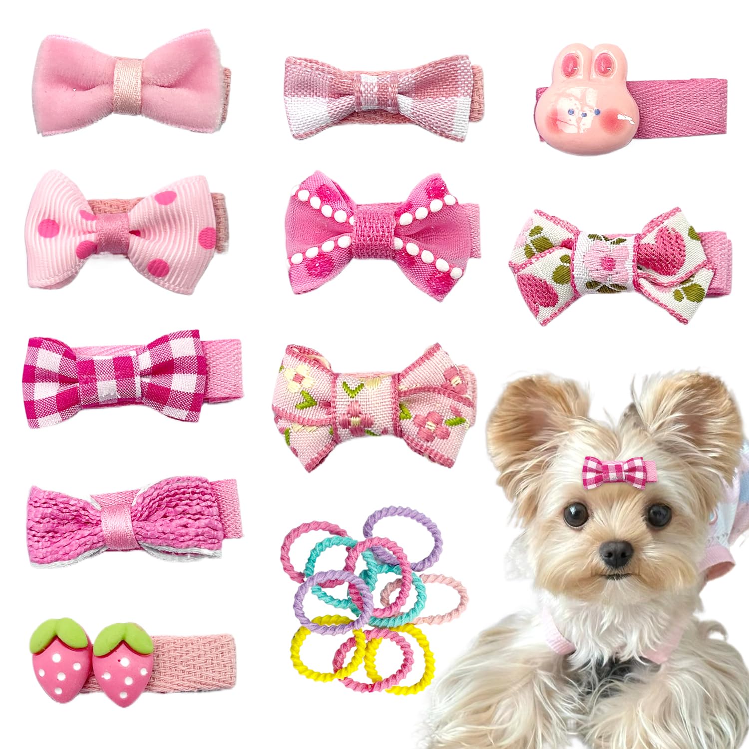Photo 1 of 10pcs Blush Pink Dog Hair Clips 10pcs Colorful Rubber Bands Small Dog Bows Cute Pet Grooming Accessories Alligator Clips Stay In Hair Barrettes Hairpin Pet Headdress Yorkie Puppy Maltese Girls Dogs