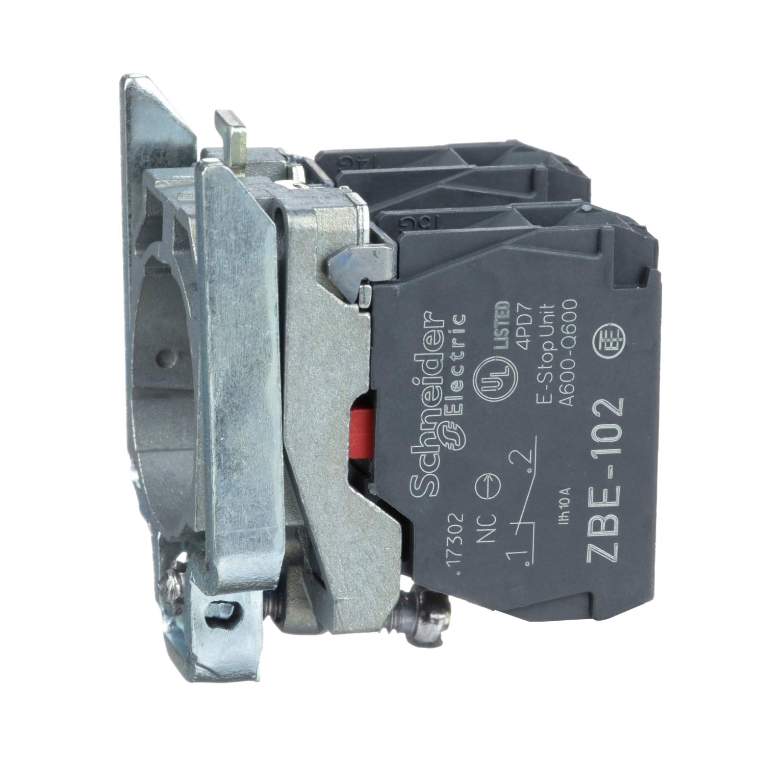 Schneider Electric, Harmony, ZB4BZ104, Single contact block with body/fixing collar, metal, screw clamp terminal, 2 NC