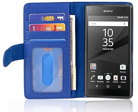 Cadorabo Hülle für Sony Xperia Z5 COMPACT - Hülle in Neptun BLAU – Handyhülle mit 3 Kartenfächern - Case Cover Schutzhülle Et