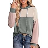 Half Hidden Women Color Block Oversized Hoodies Sweatshirt Casual Long Sleeve Hoodies Drawstring Sweatshirt Pullover