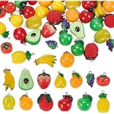 CRAFTYMELODY 48Pcs 12 Styles 3D Resin Fruit Charms Cute Fruit Pendant Orange Banana Pear Grape Pineapple Lemon Strawberry Pendant Colorful Dangle Charms for Earrings Necklace Jewelry Making