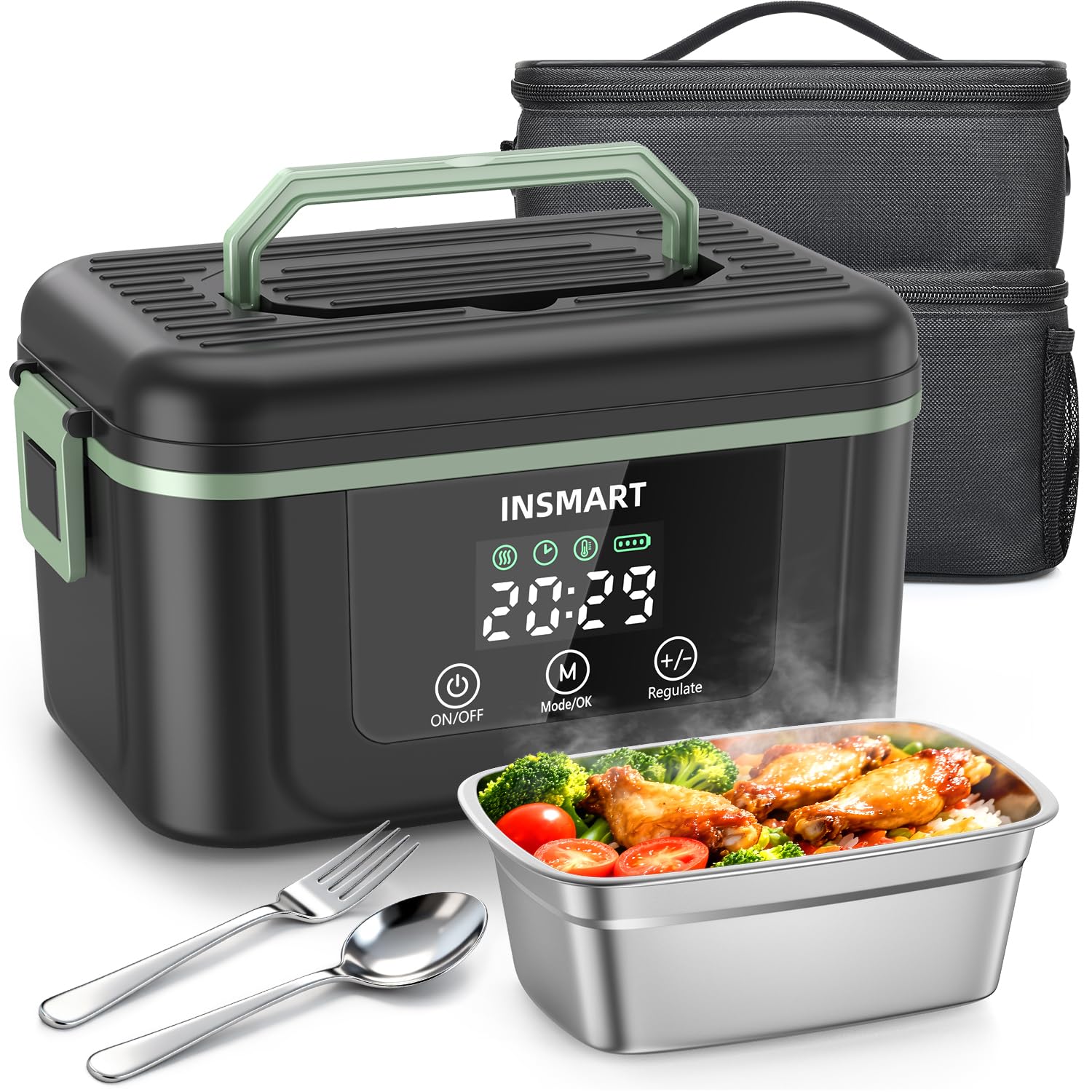 Photo 1 of Cordless Electric Lunch Box for Adults, 1.5L Large Portable Heated Lunch Boxes with Smart Timer and 60W Rapid Uniform Heating, 304 Stainless Steel Lunch Box for Office, Travel, Car & Home Use