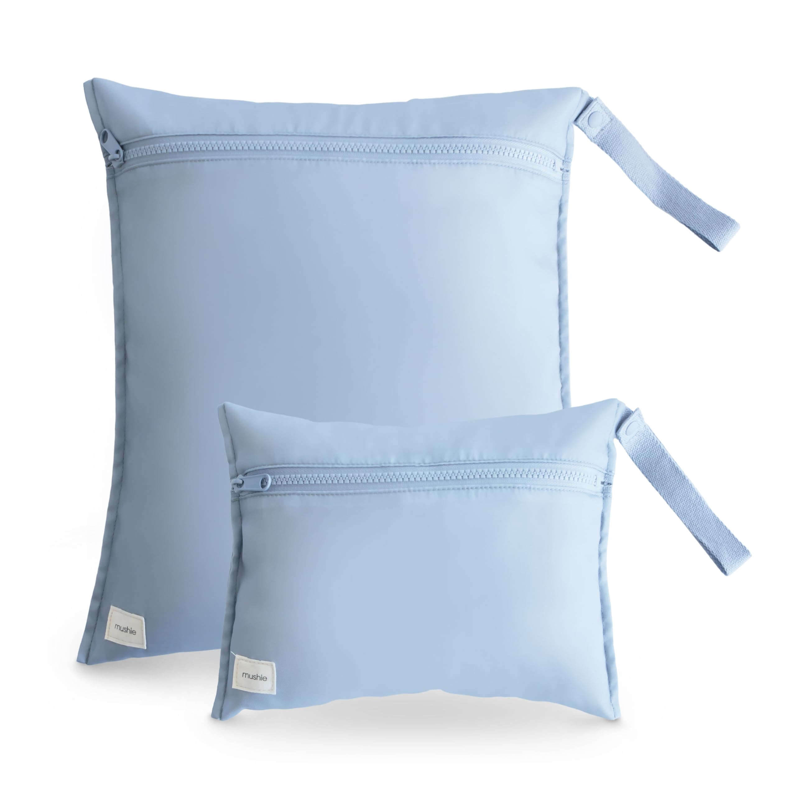 mushie Water Resistant Wet Bags | Large & Small Reusable Storage Bag for Baby Items and Travel | Zippered Pockets with Handle | Machine Washable, Set of 2 (Tradewinds)
