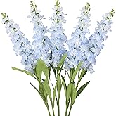 INSUNSIX Light Blue Delphinium Artificial Flowers 5PCS Silk Flowers with Stems Snapdragon Long Stem for Tall Vase Home Wedding Centerpieces Decor (Light Blue)