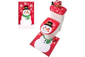 JOYIN 5 Pieces Christmas Snowman Bathroom Decoration Set with Toilet Seat Cover, Rugs, Tank Cover, Toilet Paper Box Cover and Santa Towel, Xmas Party Accessories for Indoor Décor, Party Favors