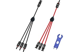 WOODGUILIN Solar Y Connector,Solar Y Branch Parallel Cable,Solar 1 to 3 Male Female Connector Adapter,10AWG 45A Waterproof IP68 40CM Cable,for Solar Panels,Solar Cells (MFFF&FMMM, 1 Pair)