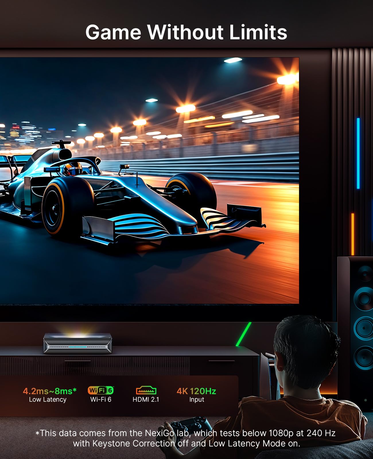 NexiGo Aurora Pro MKII, 4K Tri-Color Laser UST Projector, 30000:1 Contrast Ratio, Dynamic Iris & Laser Dimming, 0.21:1 Throw Ratio, Dolby Vision & Atmos, HDR10+, 3D, 4.2ms ~ 8ms Low Latency