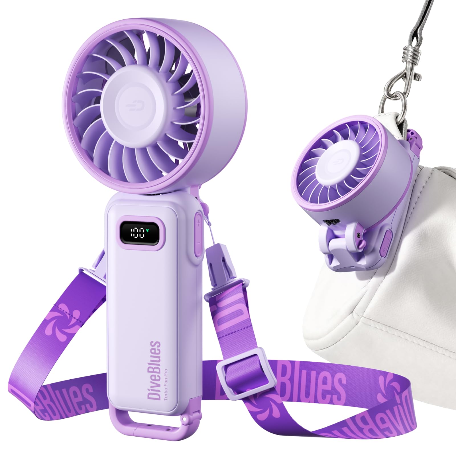 Diveblues Portable Turbo Fan, 100 Speed Handheld Fan with Strong Airflow, Foldable 4 in 1 Personal Fan for Neck, Desk & Travel, USB-C Rechargeable, Lightweight for Summer, Concerts & Outdoor Use