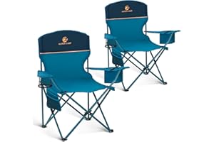 HIGH POINT SPORTS 2 Pack Portable Camping Chair for Adults, Folding Outdoor Camp Chair Lightweight Lawn Chairs Folding Collapsible Chair for Camping, Tailgates, Beach, Blue, Support 250 lbs