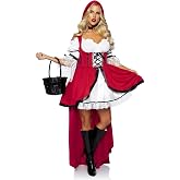 Leg Avenue Women's 2 Pc Storybook Red Riding Hood Costume with Lace Trimmed Peasant Dress &amp; Attached Long Cape, Choker