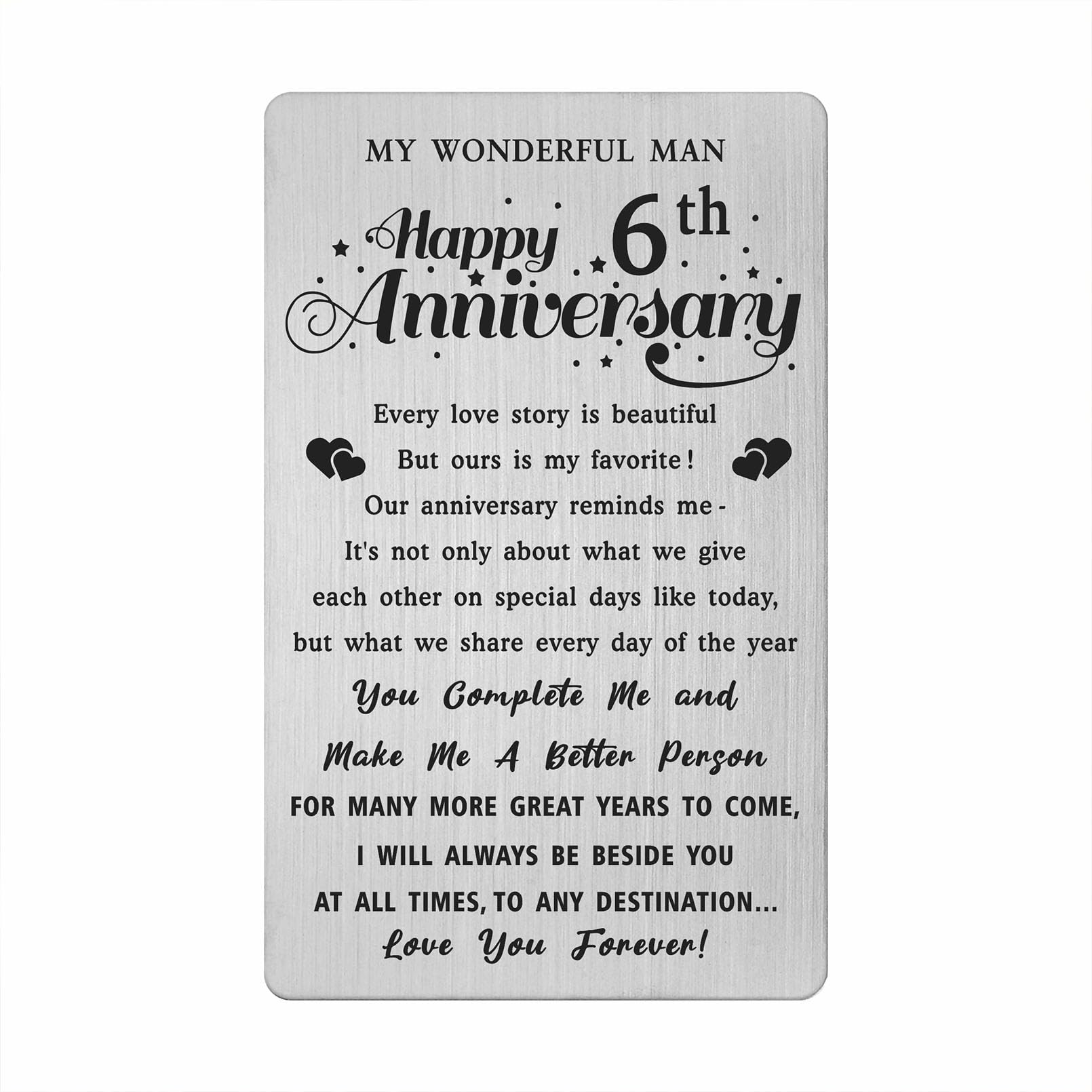 6th Wedding Anniversary Card Gifts for Him Husband, 6 Year Anniversary Card for Him, Happy 6th Anniversary Card for Husband Boyfriend, Man 6 Year Anniversary Engraved Wallet Card