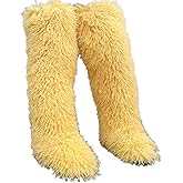 SWEETHEART BEAUTY Thigh High Shagy Teddy Fur Boots, 29 Inch Over the Knee Length Fluffy High Boots, Tall Furry Shoes For Women