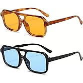 Kursan Retro Square Aviator Sunglasses for Women Men Vintage Trendy Rectangle 70s Sun Glasses