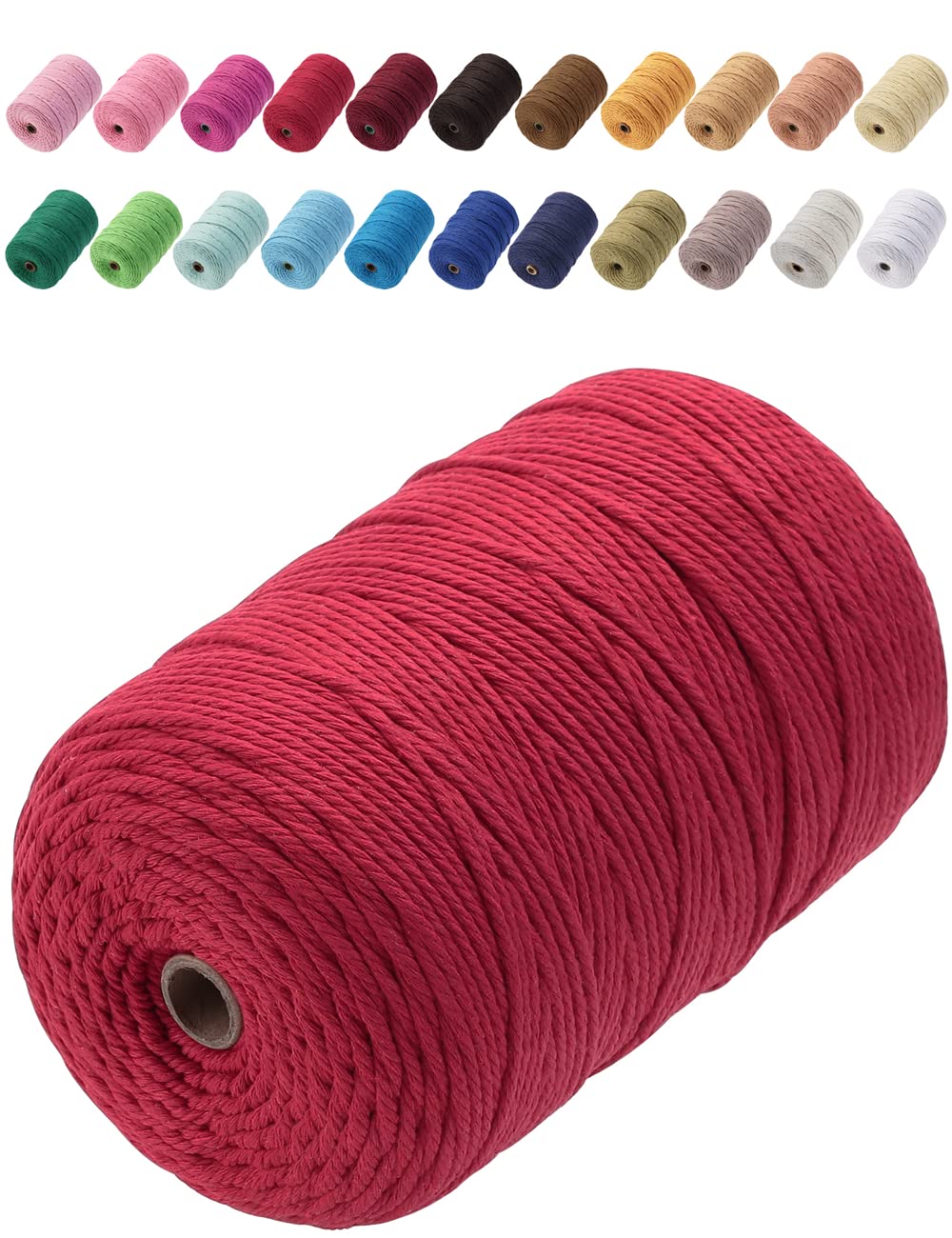 GOHOF Macrame Cord 3mm x 200m Premium Cotton Macrame Rope, 4 Strand Twisted Soft Cotton Cord, One of The Most Perfect Materials for Macrame Art, Cotton String Without Chemicals (Red)