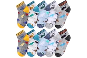 CHUNG Boys Cotton Ankle Socks 5/10 Pack Low Cut Dinosaur Mesh 2-9Y Light Weight Back School Running Sports Casual