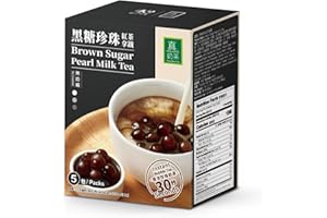 OKTEA Bubble Pearl Milk Tea with Brown Sugar Kit - Assam Blend, Slow-Roasted Brown Sugar, New Zealand Milk, Preservative-Free Tapioca, Serve Hot or Iced - Single Pack of 5 Servings