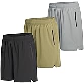 WHITE PEAK TRADING COMPANY 3-Pack Mens Woven Athletic Shorts Dry Fit Gym Shorts with Zipper Pockets Drawstring for Activewear