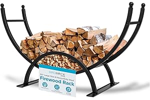 BIRDROCK HOME 50in Firewood Rack for Outdoor or Indoor Use | Fire Wood Log Storage Holder | Black Elevated Curved Design | Kindling Under Rack