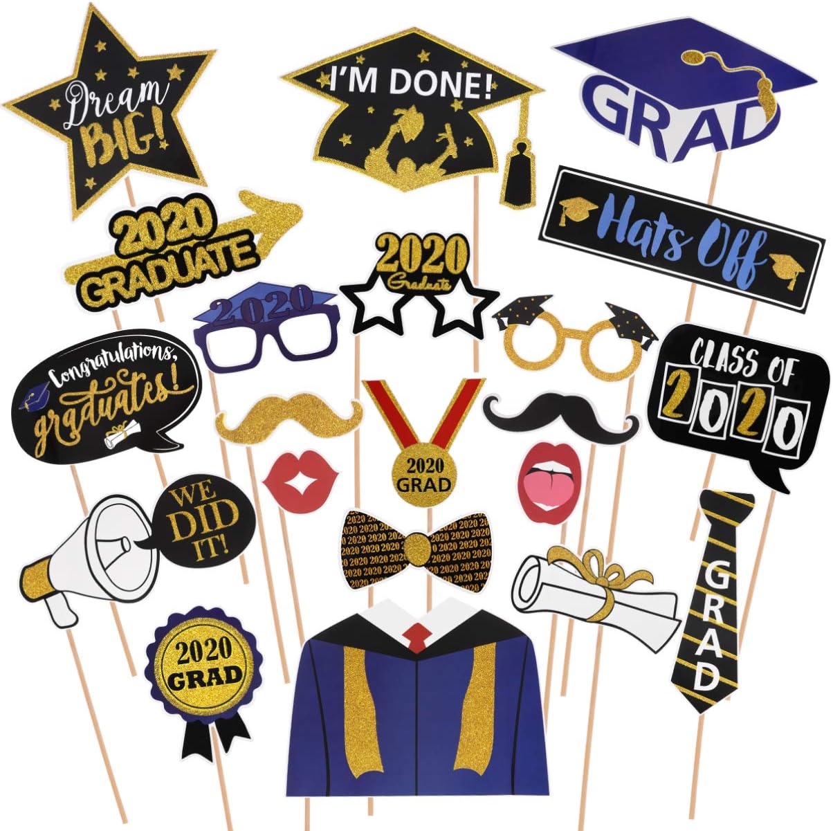 Amosfun 21PCS Graduation Photo Booth Props Glitter