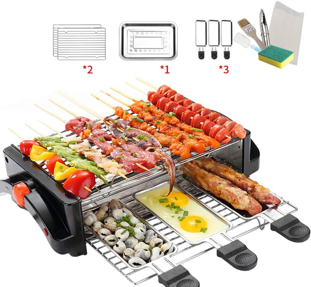 Raclette Grill | 2 floors Electric GrillPlate With Mini Pans/Thermal cycling Household Smokeless barbecue Smart Thermostatic Heat Control 260°C |Non-Stick Cooking Surface| Large 1500W, small 1200W
