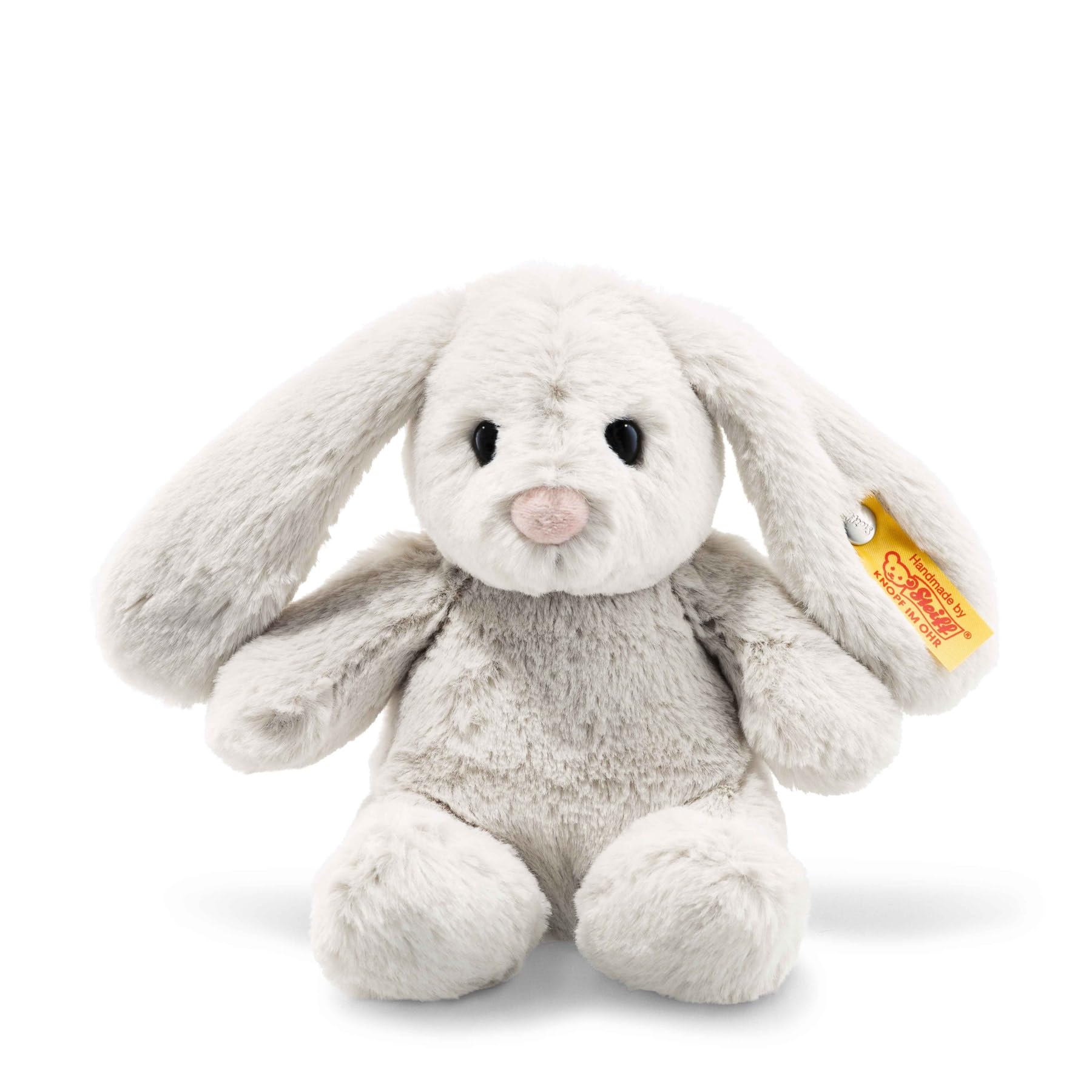 Steiff Hoppie Hase 18 cm hellgrau, Plüschtier Hase mit Schlappohren, Soft Cuddly Friends, flauschiges Stofftier zum Kuscheln und Spielen, Kuscheltier für Mädchen und Jungen, waschmaschinenfest