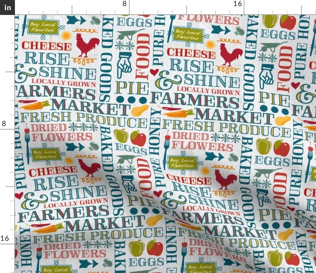 Spoonflower Fabric - Small Farming Rooster Food Vegetables Printed on Petal Signature Cotton Fabric by The Yard - Sewing Quilting Apparel Crafts Decor