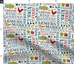 Spoonflower Fabric - Small Farming Rooster Food Vegetables Printed on Petal Signature Cotton Fabric by The Yard - Sewing Quilting Apparel Crafts Decor