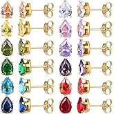12 Pairs Surgical Stainless Steel Stud Earring Round Heart Star Square Cubic Zirconia Birthstone Stud Earrings Set for Women